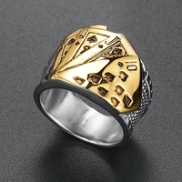rock punk titanium stainless steel poker rings for men gothic god of gambling good luck signet ring jewelry size 7 to 13
