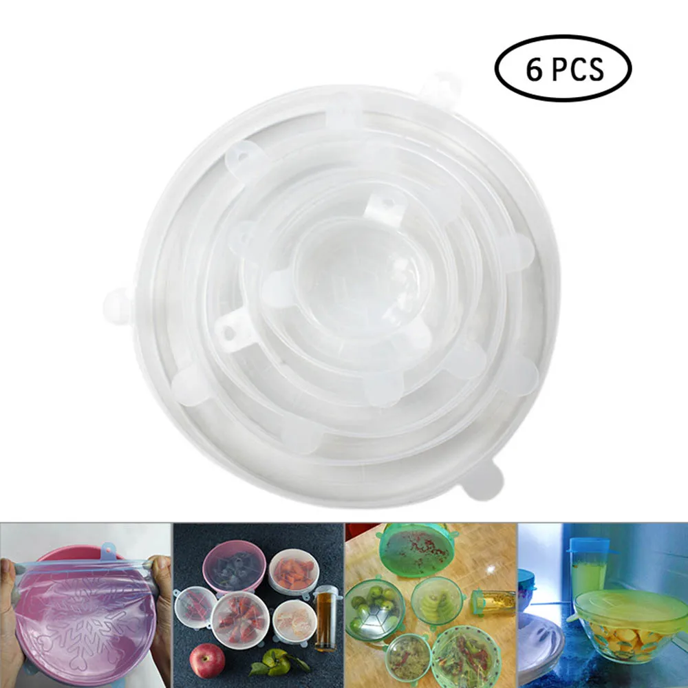 Крышки для сохранения свежести 6 шт силиконовые крышки растягивающиеся крышки для емкость кухонные аксессуары многоразовые свежести