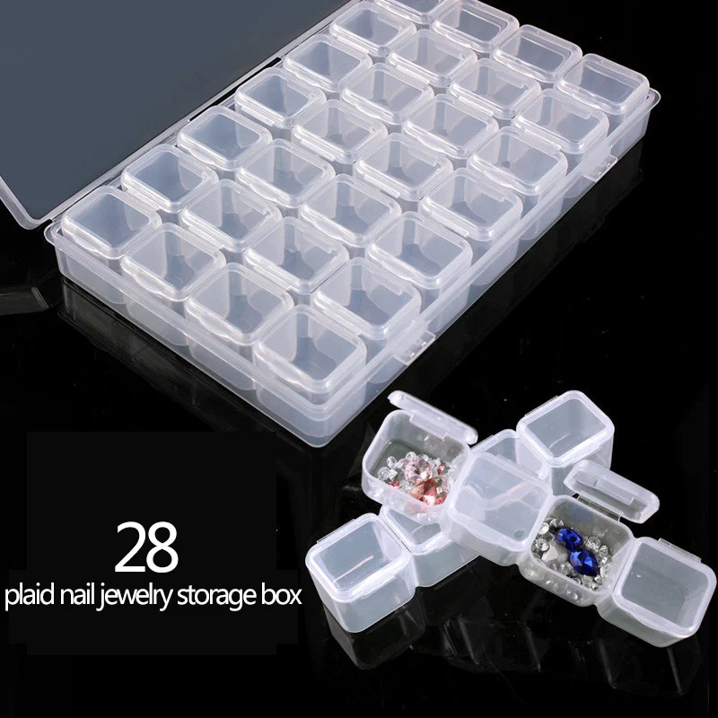 Коробка для хранения ювелирных изделий ногтей 28 сеток прозрачная Алмазная
