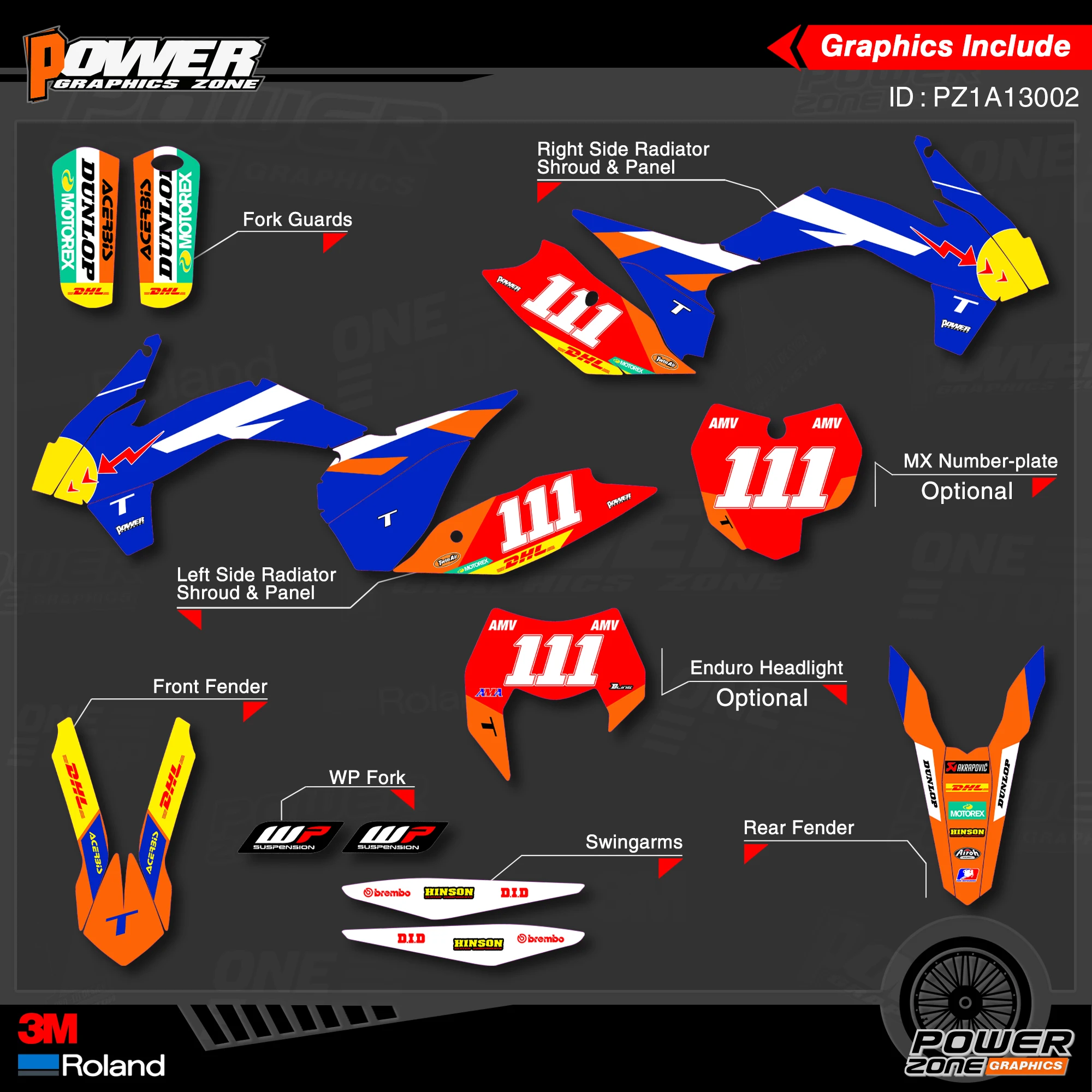 PowerZone Custom Team Graphics Backgrounds Decals 3M Stickers Kit For KTM SX SXF MX 13-15 EXC XCW Enduro 14-16 125 to 500cc 02 | Автомобили