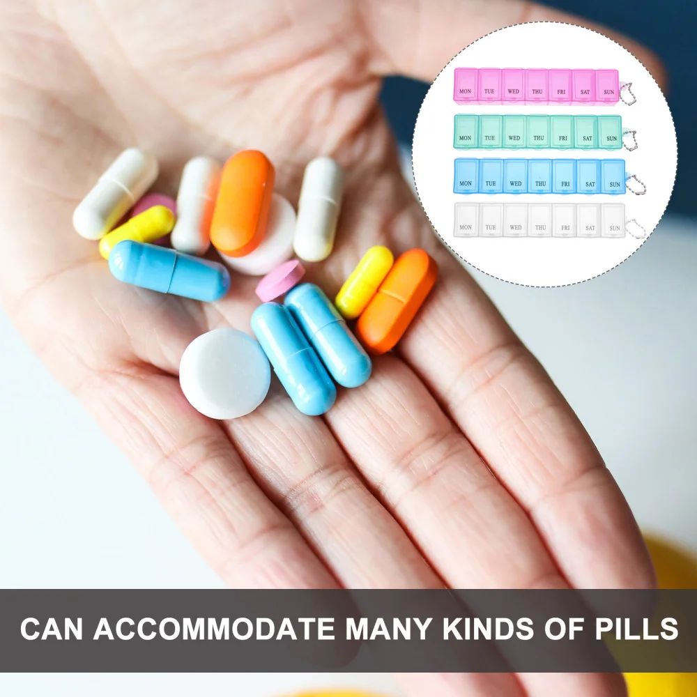 

12pcs 7-Grids Weekly Pill Case Pill Container Drug Medicine Dispenser with Chain