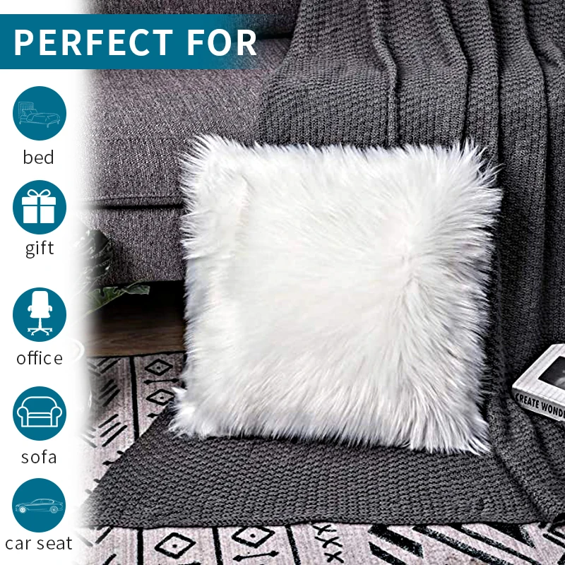 Длинная пушистая наволочка мягкая удобная плюшевая для диванной подушки