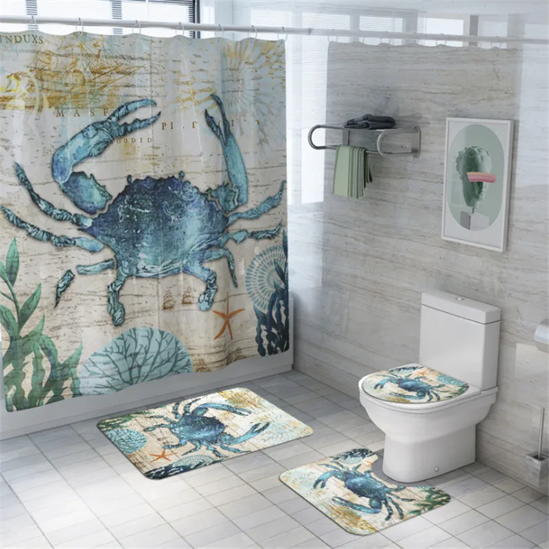 4 шт./компл. Черепашки Шторки для душа с принтом стойка для тряпок крышка унитаза коврик набор ковриков для ванной занавес с 12 крючками много deisgns