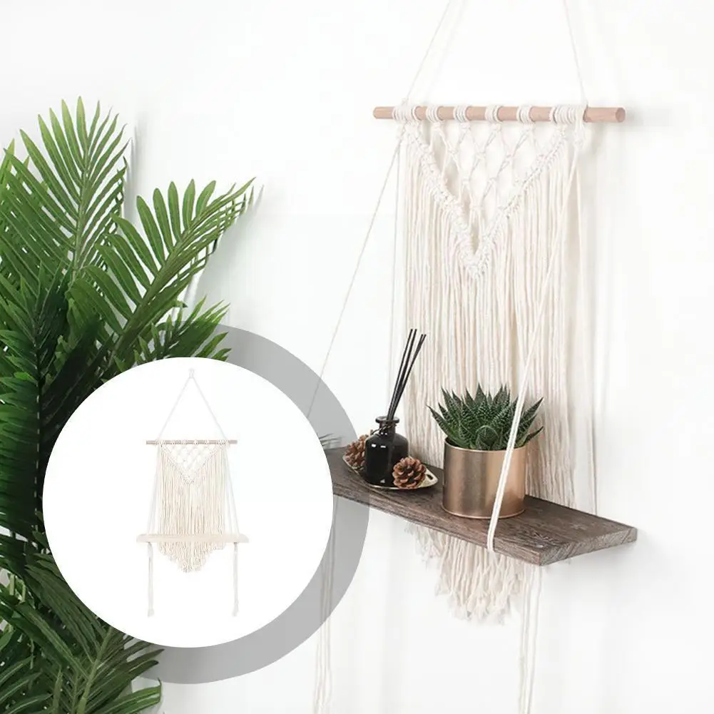 

Новая деревянная полка для макраме в богемном стиле, подвесное растение, Декор, искусство, геометрический гобелен для гостиной, искусственн...