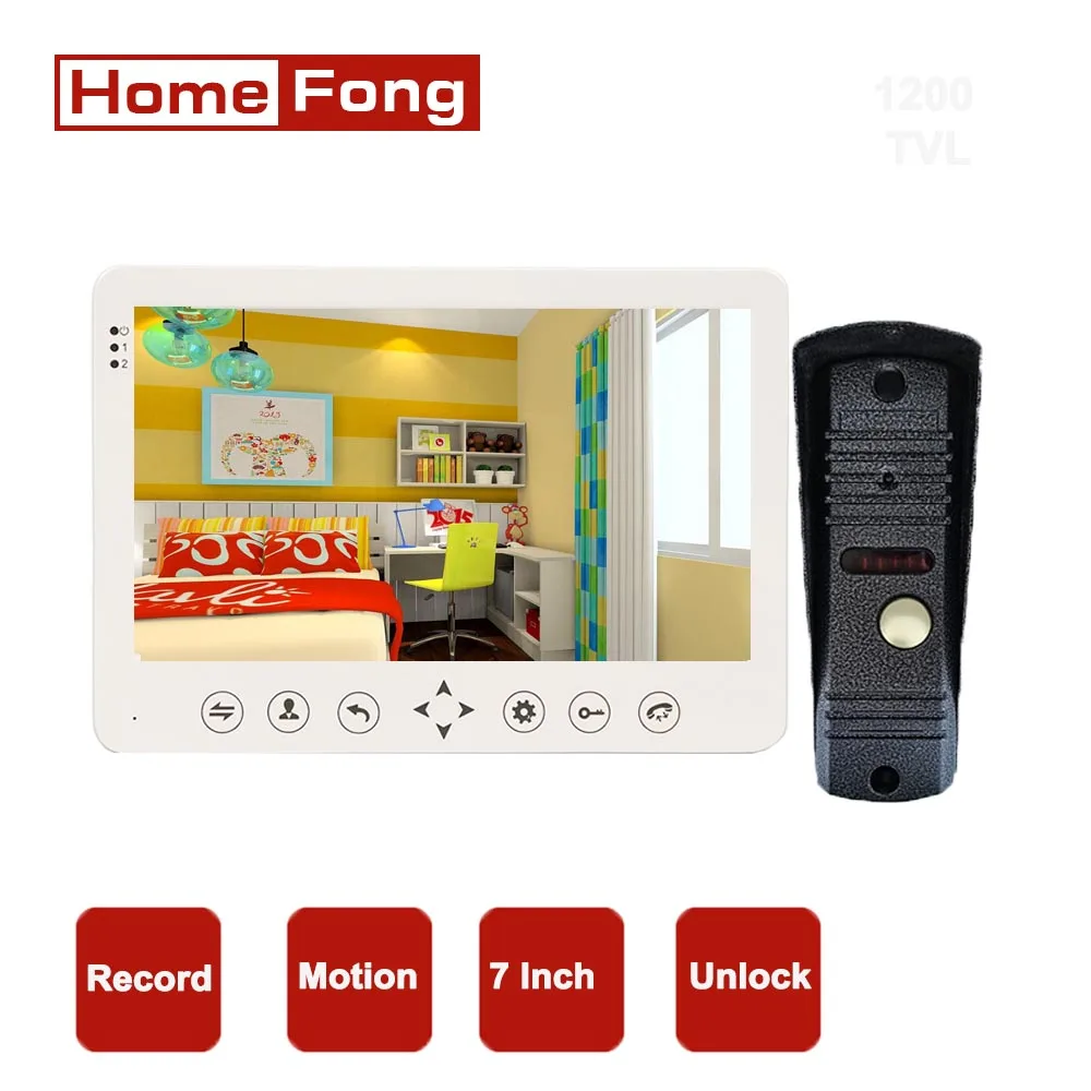 

Видеодомофон Homefong, 7-дюймовый проводной дверной звонок с камерой и монитором, 1200TVL, разблокировка SD-картой, датчик движения