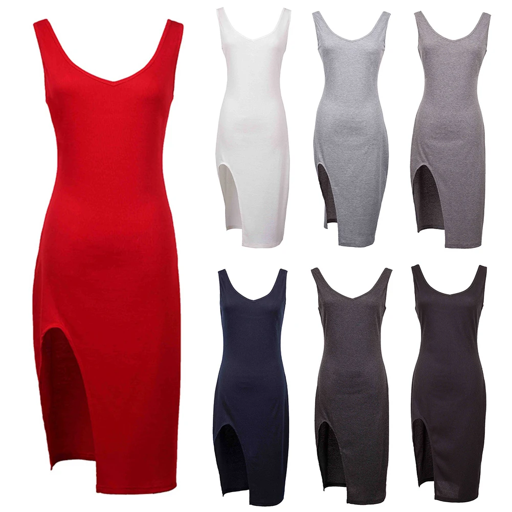 Летнее платье без рукавов для женщин модное Повседневное с v образным вырезом