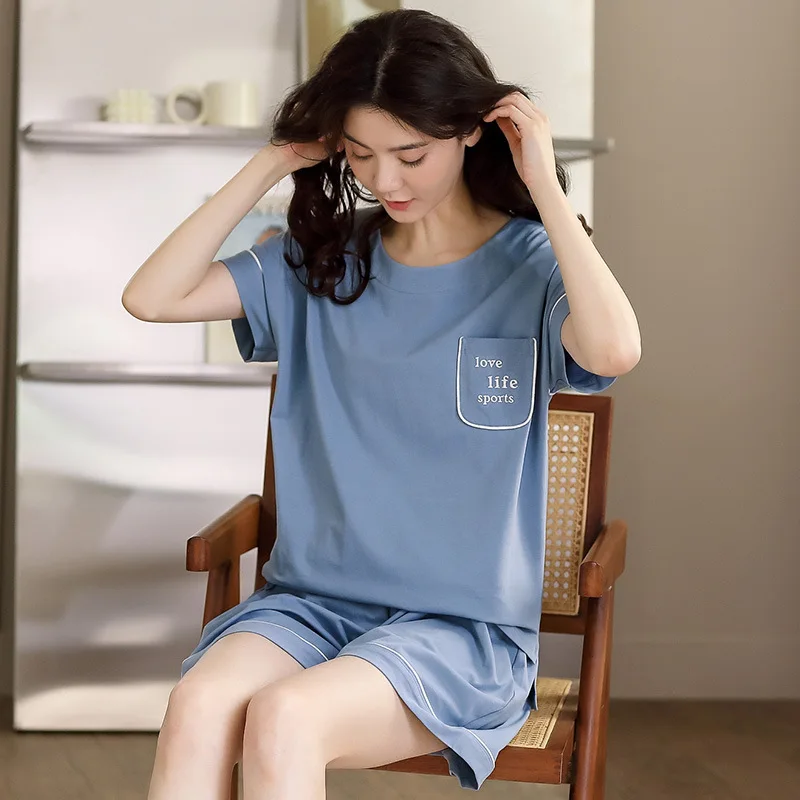 2021 New Pajamas Set Women's Summer Cotton Nightwear Short Sleeve Shorts Korean Casual Thin Cotton Home Suit Sleepwear Nightgown
