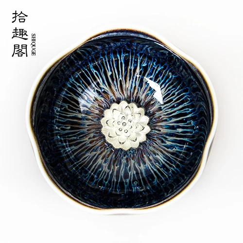 

★Pavilion] kiln change Tianmu glaze oil drops to build a ceramic personalized master Tea Cup inlaid with silver pattern