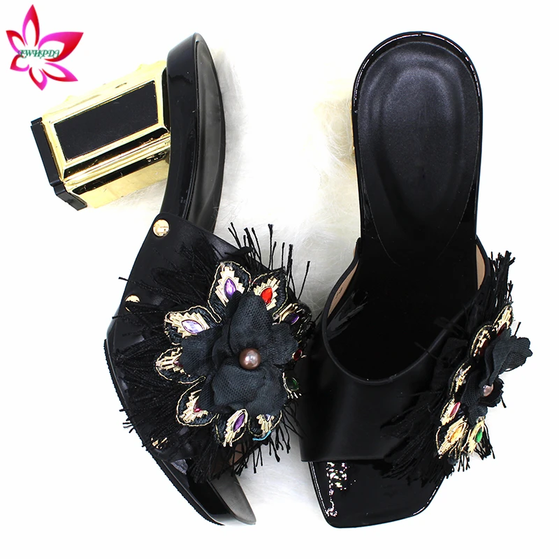 

Sweet Style Nigerian Women Shoes in Black Color For Wedding Party Italian High Quality New Slingbacks Slipper for Working