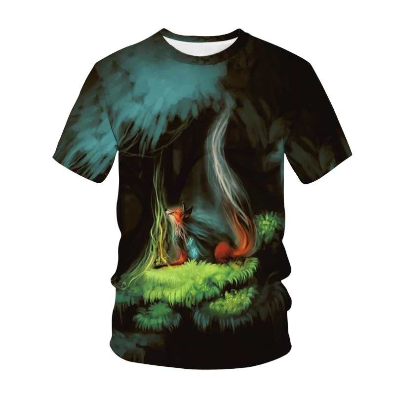 

New T shirt Kids Children Print Top Tee Summer O Neck Fox Boys Girls 2021 Summer T-shirt Harajuku Funny Short Sleeve Tshirt