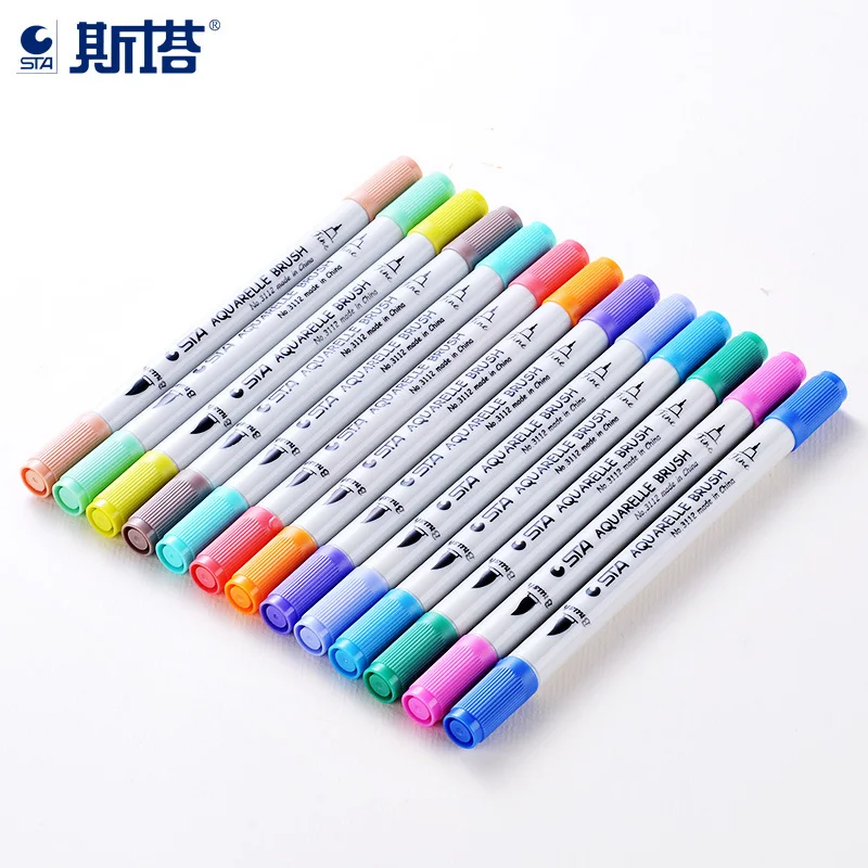 Набор двусторонних фломастеров STA 12/24/36/48/80 цветов для рисования скетчей