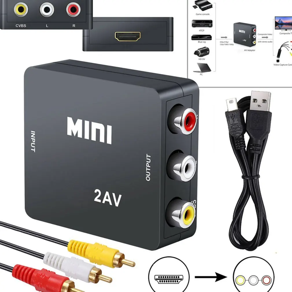 HDMI-совместимый с RCA AV/CVSB L/R адаптер скалер HD видео композитный конвертер Box Video 1080P