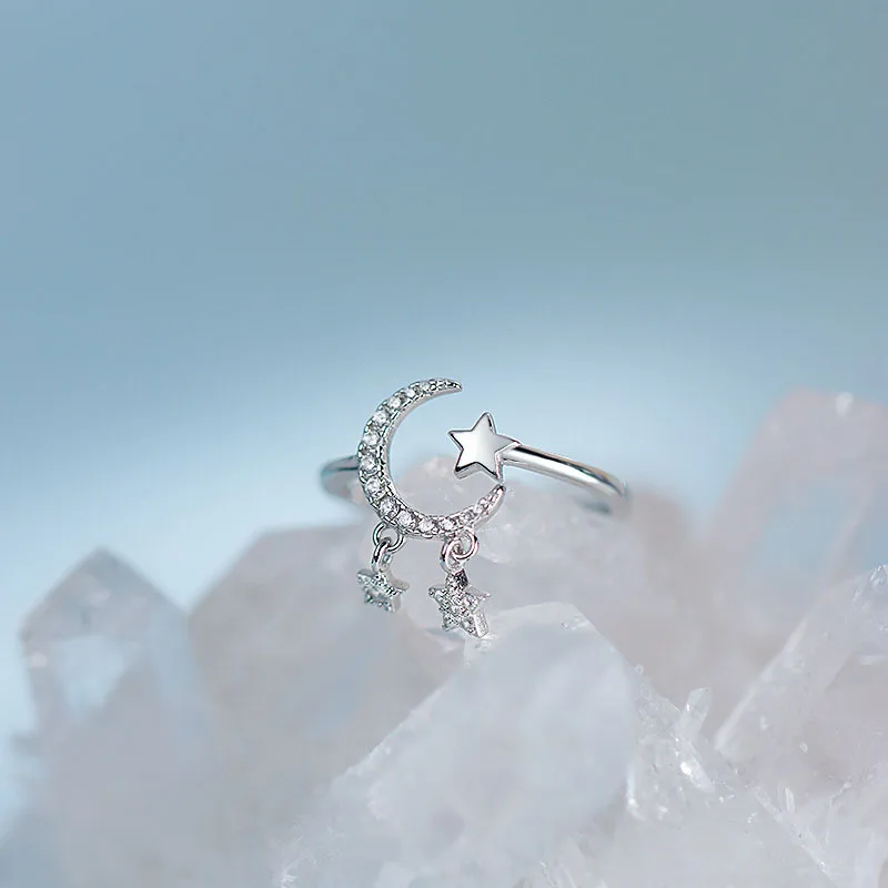 

New Design Zircon Star Moon Ring 2021 Fashion Statement Geometric Gold Silver Color Temperament Charm Lady Girl Ring Jewelry
