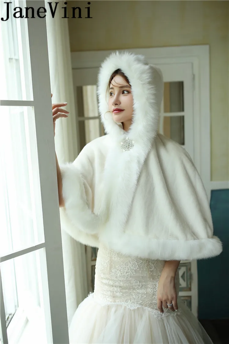 JaneVini свадебное пальто накидки невесты с капюшоном Осень зима 2020 шуба из