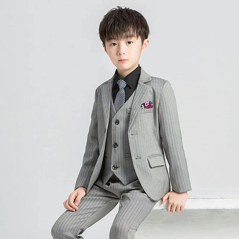 

Boy Striped Suit Jacket Kids Formal Tuxedo Dress Clothes Sets Child Wedding Party Morning Coat Toddler Blazer Pants Teen Costume