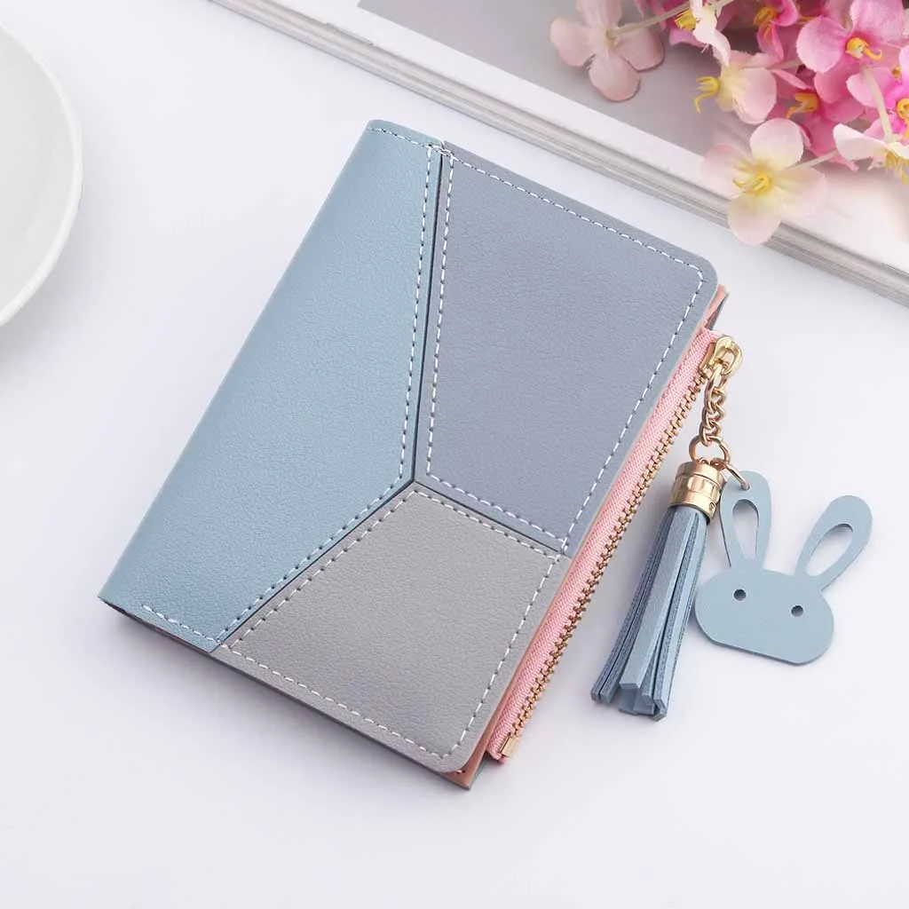 New Leather Wallet Women Short Zipper Ladies Purse Money Bag Coin Pocket Patchwork Cute Feminine Wallets Clutch Card Holder | Багаж и