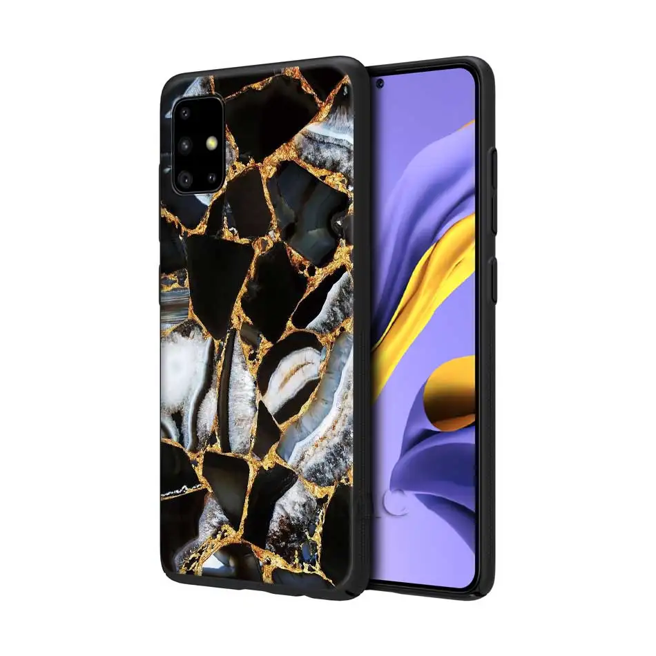 

For Samsung Galaxy A51 A50 A71 A70 A42 A10 A20e A30 A40 A31 A21s A41 A01 Soft Phone Cases Chic Marble Gold Foil TPU Black Cover