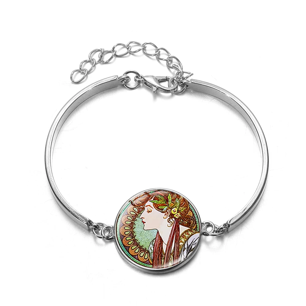 Элегантный женский браслет цепочка SIAN Nice Alphonse Mucha с принтом из стекла круглые