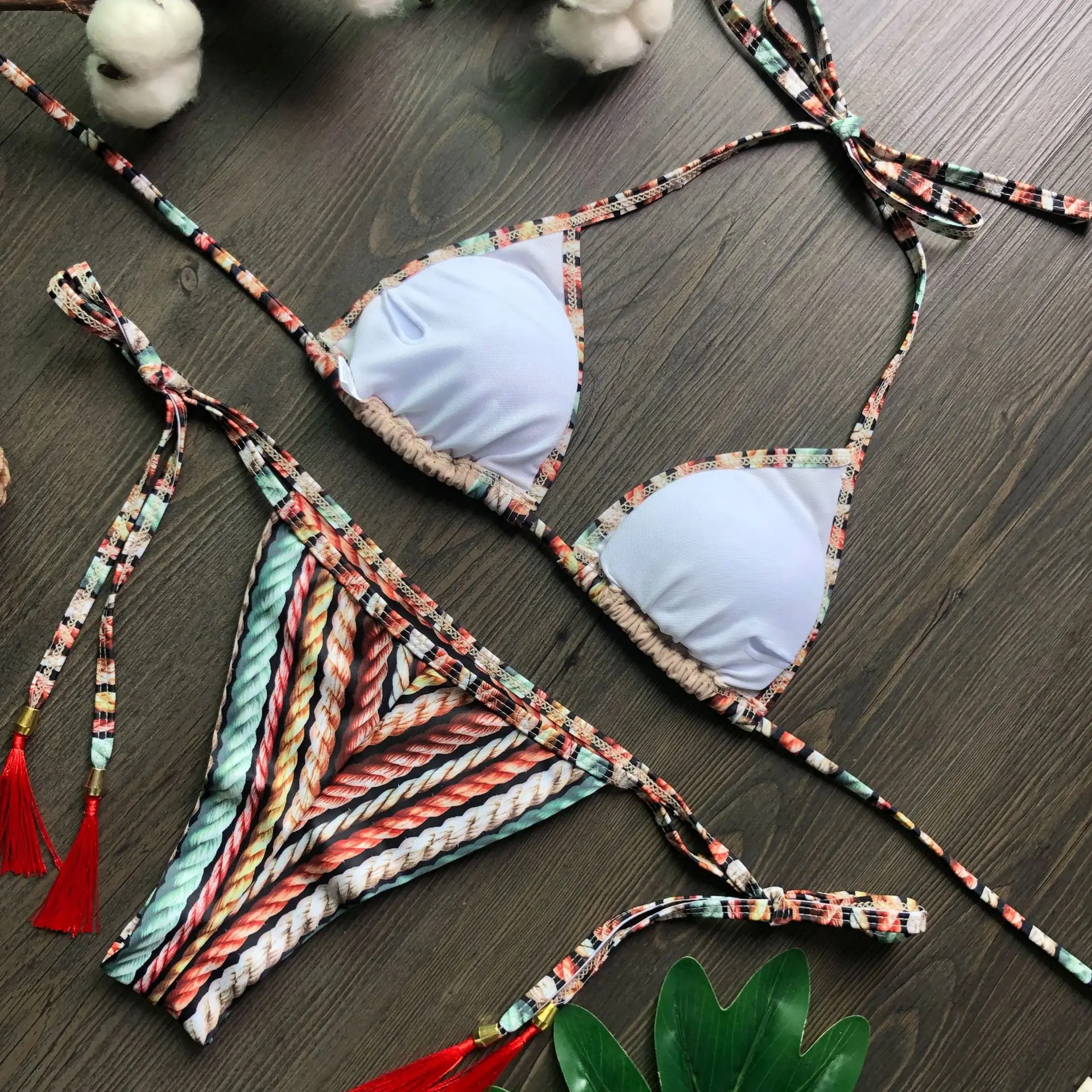 

Urifens 2021 Sexy Summer Women Badmode Bandage Bikini Set Side G-string Thong Beach Badpak LYC85U