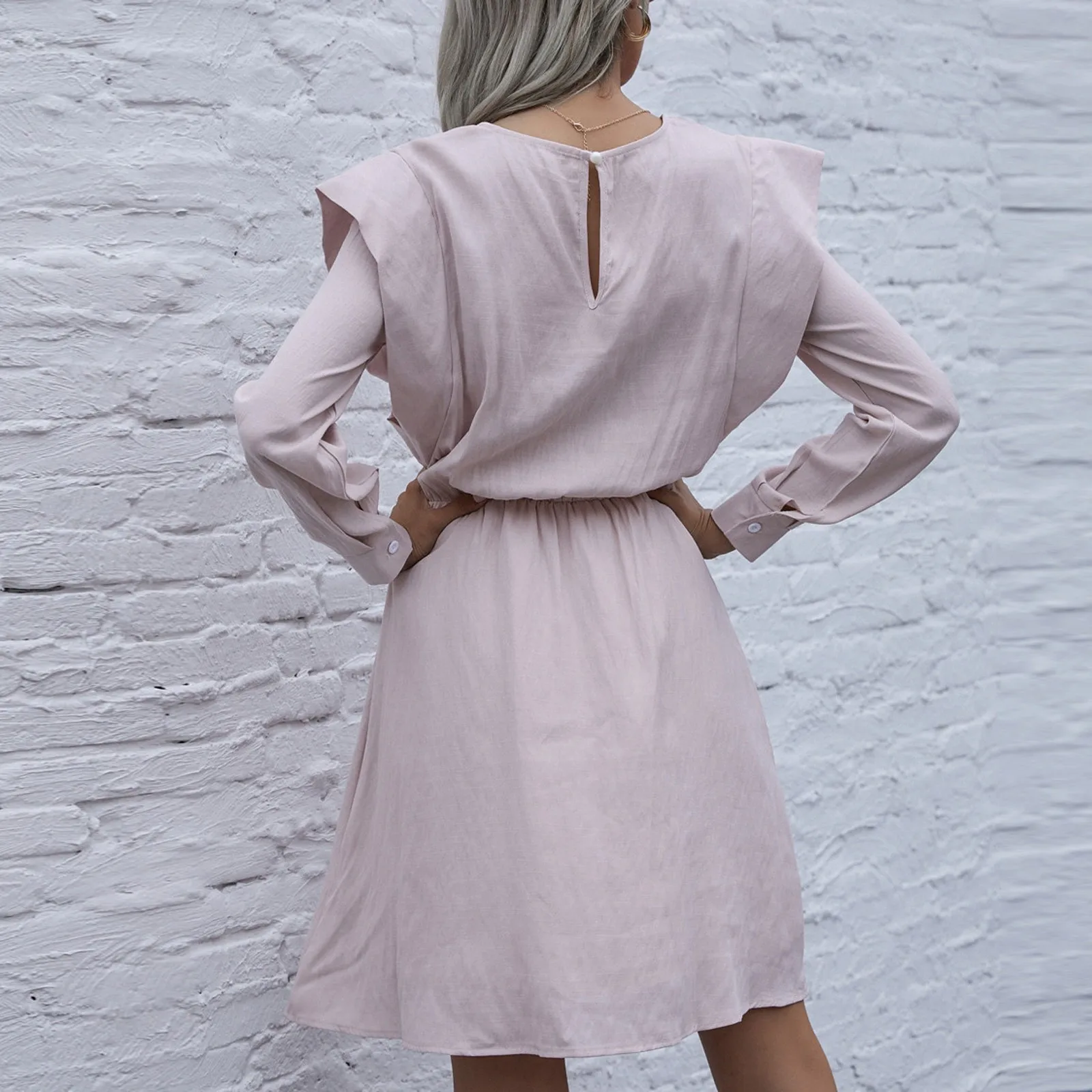 

Women's Dresses Fashion Round Neck Dress Padded Long Sleeve Dress Casual Solid Color Dress vestiti donna roupa feminina vestidos