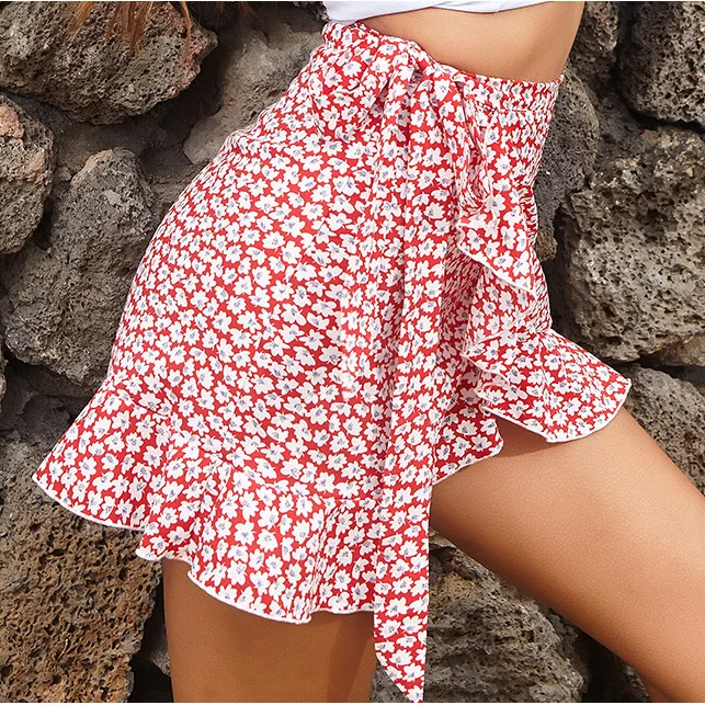 

Pleated Skirt Fashion Women Summer Ruffle High Waist Short Skirt A-Line Flower Printed Boho Mini Skirts