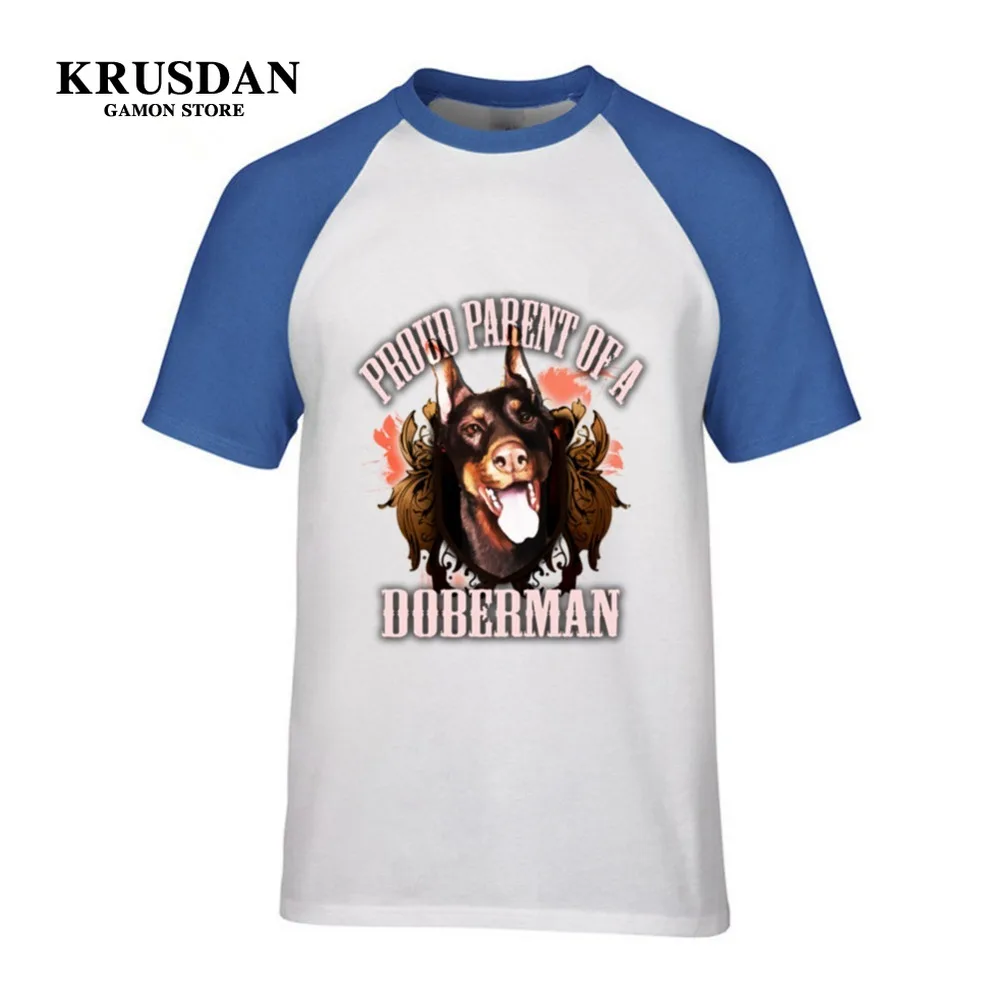 Лето 100% хлопок мужские футболки с принтом Doberman круглым вырезом Забавные топы