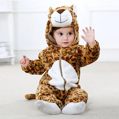 Leopard Зимние комбинезоны; комбинезон; коллекция года; одежда для маленьких мальчиков и девочек; Одежда для младенцев; Однотонный комбинезон для мальчиков и девочек; теплый детский комбинезон - Цвет: Leopard