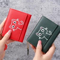 women wallet small light card holder pu leather ladies clutch cute cat print coin purse casual wallets for female dropshipping
