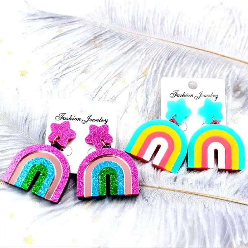 Акриловые геометрические Красочные Звезды радужные Висячие серьги для женщин