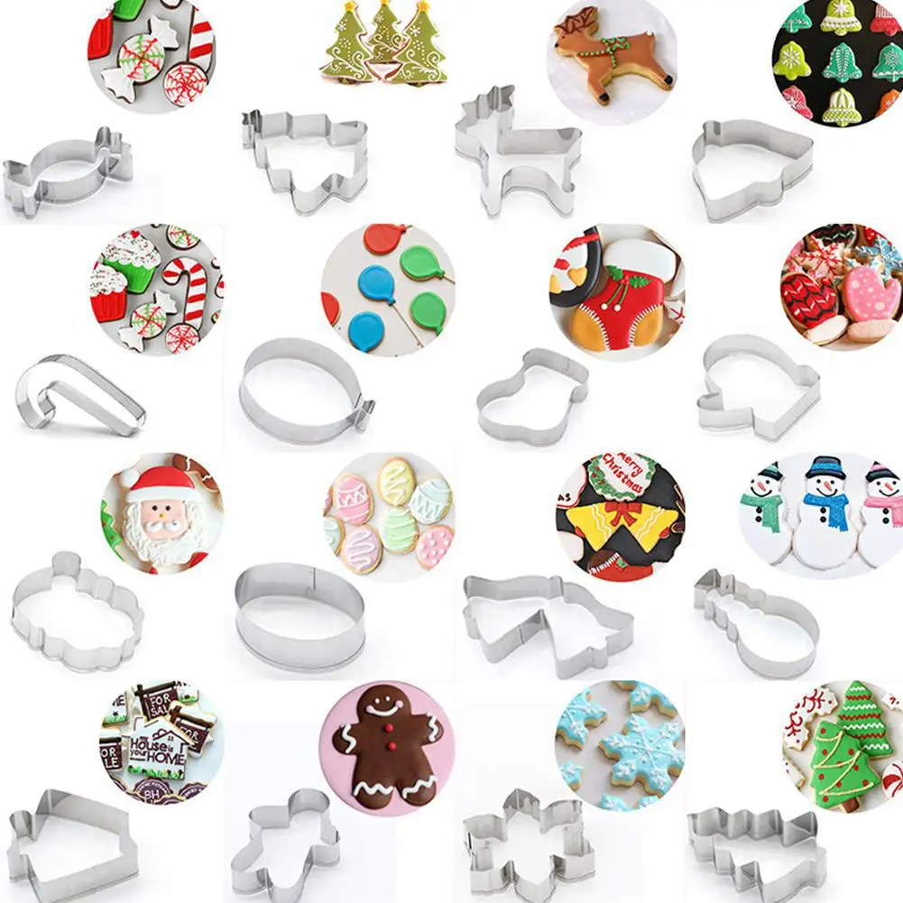 16 шт. Рождественская серия из нержавеющей стали Санта-Клаус Снеговик Лось сосна