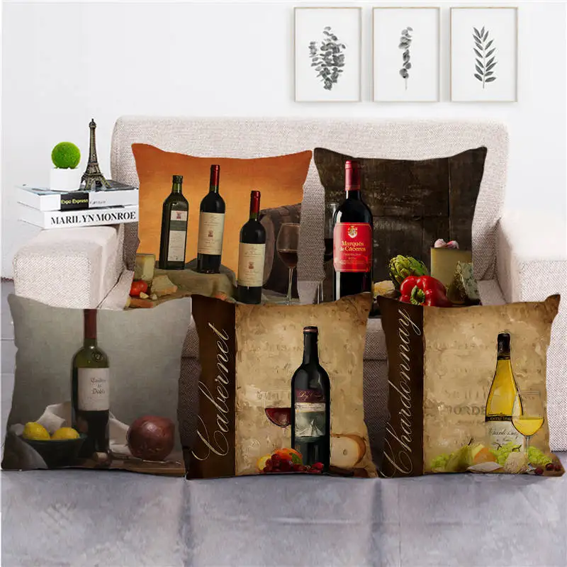 Оптовая продажа наволочка винтажная бутылка красного вина искусственная