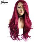 Ebingoo T часть синтетические кружева передний парик Термостойкое волокно бордовый длинный естественный тело волна винный красный для женщин