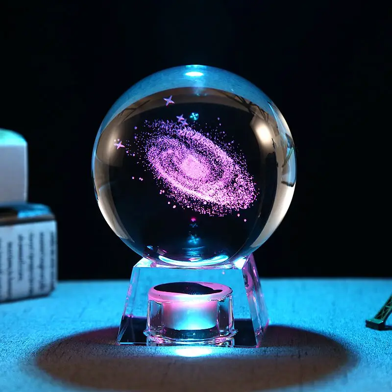 Светящийся ночник на солнечной батарее с 3d-гравировкой стеклянная круглая