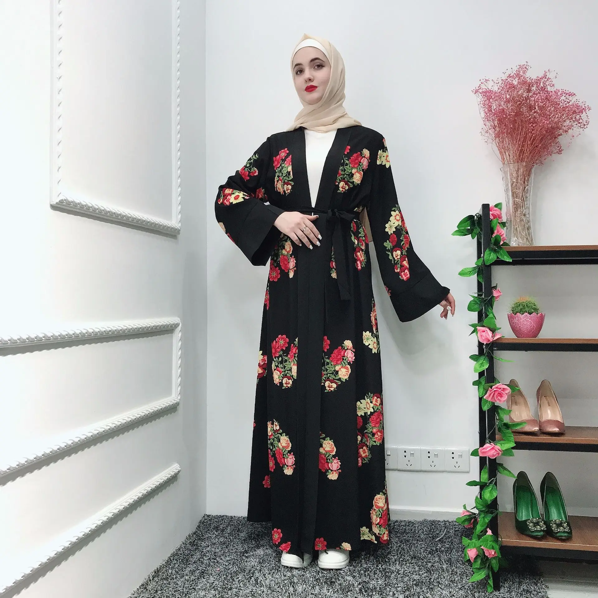 

2021 Muslim New Women's Summer Refreshing Muslim Peony Lace Gown Dubai Indian Dress Women Dubai Abaya Turkey Dubai Abaya