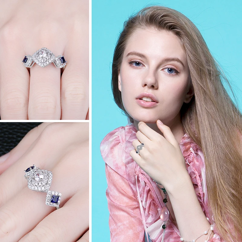 JewelryPalace красивый квадратный создан сапфир 3 Камни кольцо 925 пробы серебро свадебные украшения юбилей подарки
