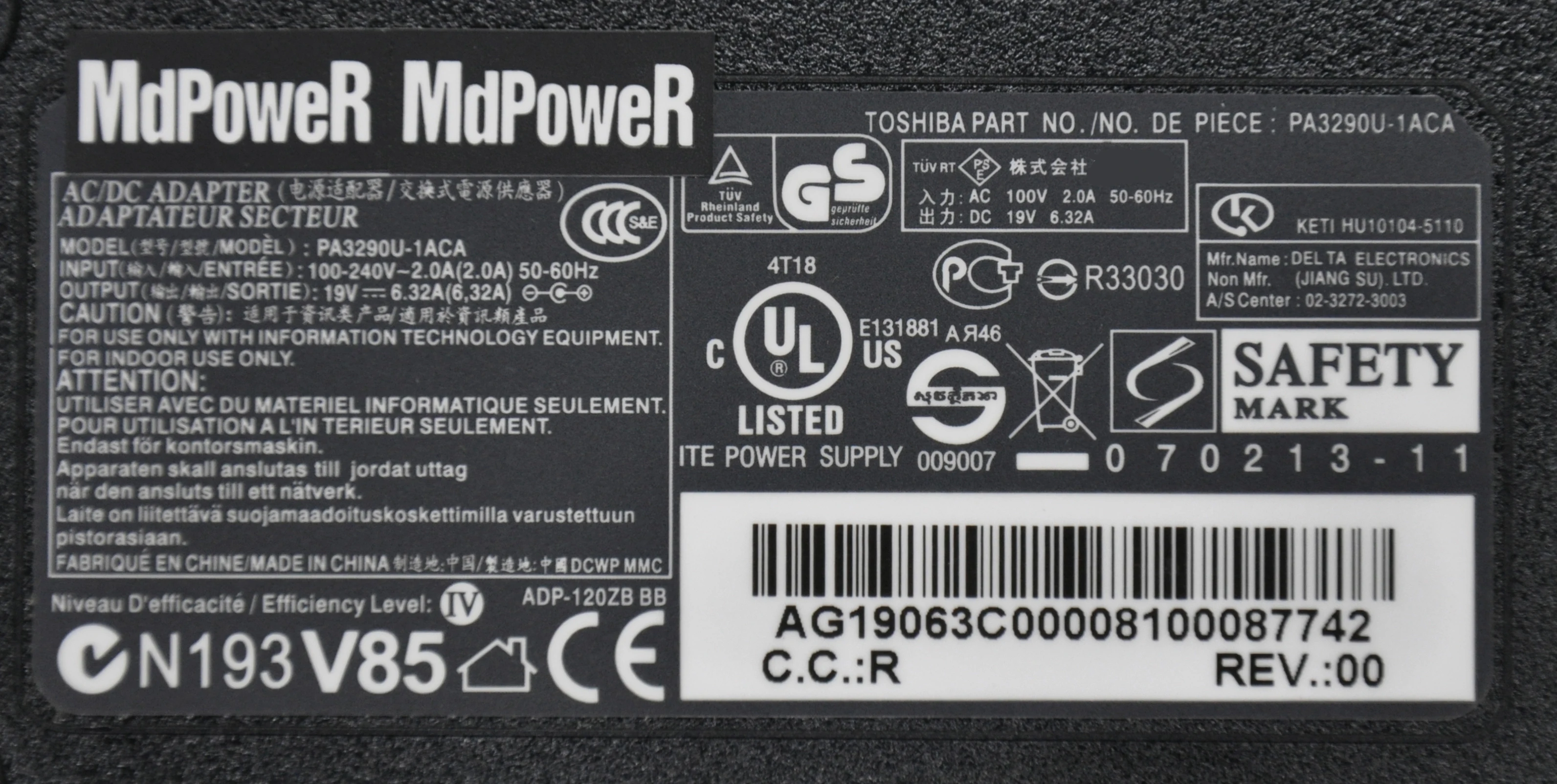 

Original For TOSHIBA 19V 6.32A 120W PA3290E-1ACA ADP-120ZB BB laptop power AC adapter charger Satellite S75D S75T S870 S870D