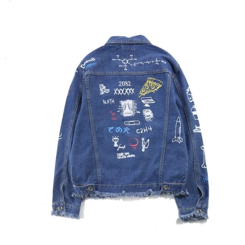 Модная Джинсовая куртка в стиле хип хоп с принтом мужская хлопковая Повседневная