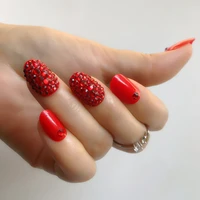 24pcs red full cover fake nails artificial press on ballerina false coffin nails art tips custom made rhinestone