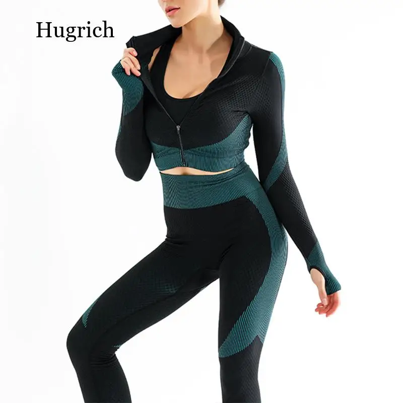 

3Pcs Seamless Sport Sets Women High Stretchy Outdoor Running Gym Suits for Women Bra Leggings and Top Three Piece Set Women