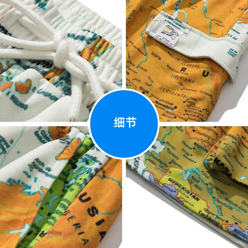 

2021 Summer Shorts Streetwear Casual Map Printing Short Joggers Pants Hip Hop Loose Fashion Elastic Waist Men Clothing WY928