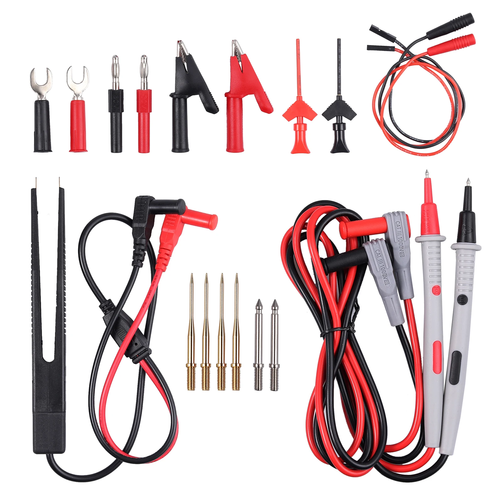 

TANiCE 21PCS Multi Electrical Multimeter Test Lead Kit With Alligator Clips Test Probe Spring Grabber Banana Plug Test Leads Set
