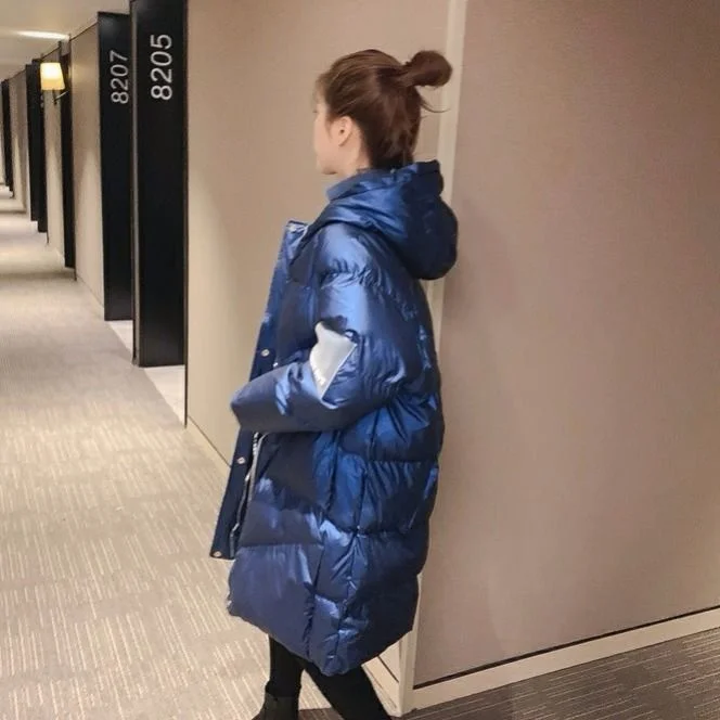 Winter Jacket Women Wash Free Bright Face Cotton Padded Clothes Medium Long 2021 New Loose Hooded Warm Fashion Coat