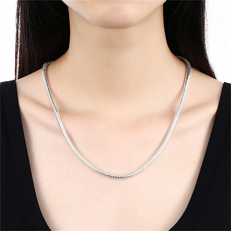 

LMNZB 100% Original 925 Sterling Silver 4MM Snake Chain Necklace Men Women Fashion Jewelry Gift Accessories LN192