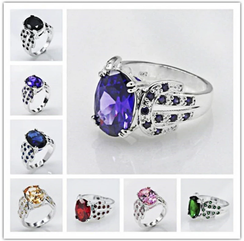 

Exaggerated Jewelry Fashion Temperament Silver Color Inlaid Multicolor Zircon Ladies Wedding Banquet Ring Whole Sale