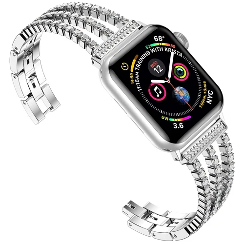 Алмазный ремешок для наручных часов Apple Watch, версии 40 мм, 38 мм, 42 мм, 44 мм наручных часов IWatch серии 5/4/3/2/1 Нержавеющая сталь браслет для женщин ремешок для часов из нержавеющей стали - Цвет ремешка: silver