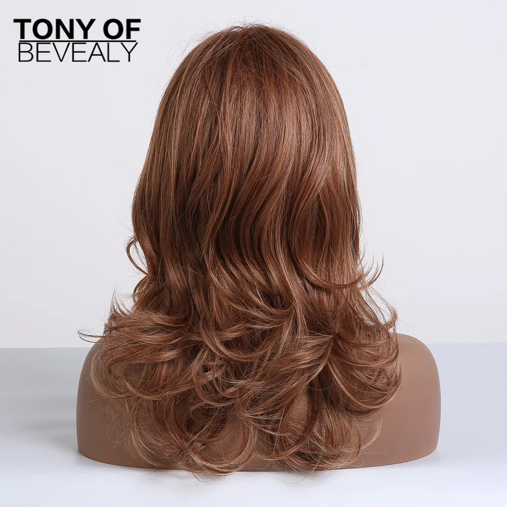 Длинные коричневые волнистые синтетические парики для афроамериканских женщин