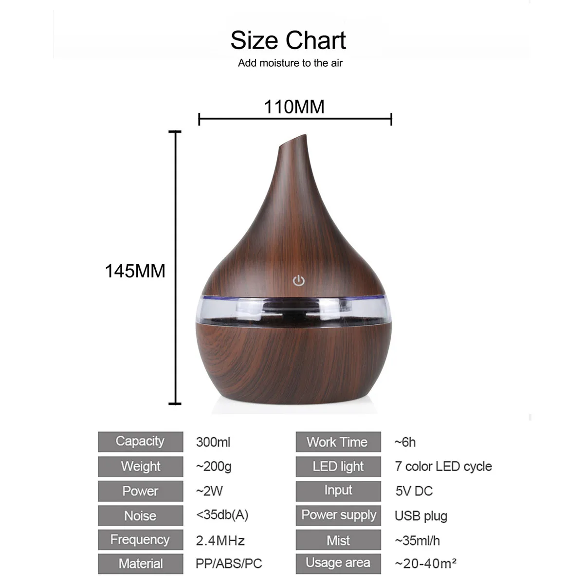 

Household Air Humidifier Essential Aroma Oil Diffuser Mini Mist Maker Ultrasonic Wood Grain USB With Intelligent Touch Screen