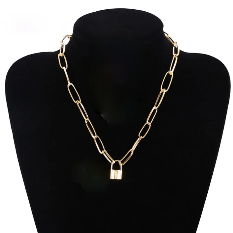 

2021 European and American simple fashion personality exaggerated geometric lock single layer retro men's and women's necklace