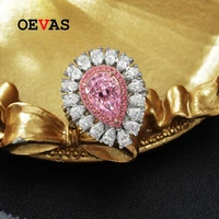 oevas 100 925 sterling silver pink water drop high carbon diamond rings for women sparkling wedding party fine jewelry gifts