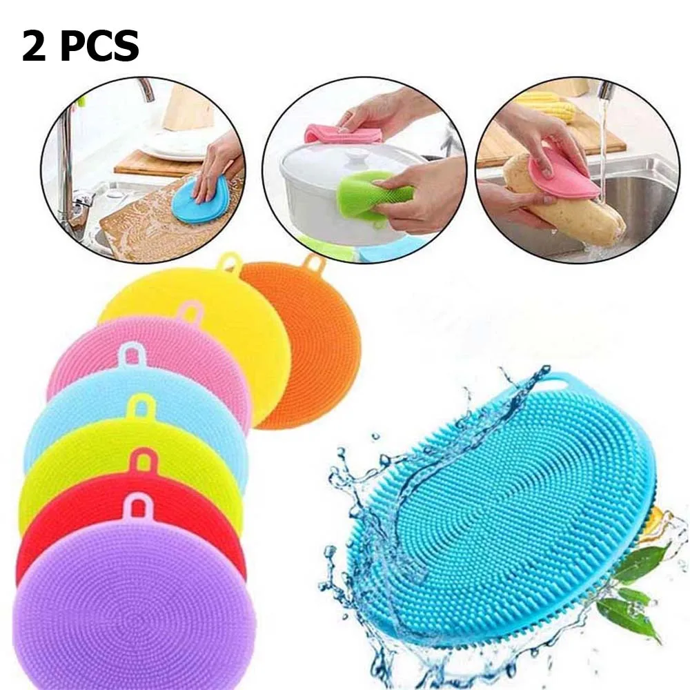 2 шт. Еда-Класс силиконовые блюдо губки Антибактериальные чистящие Мягкие кисти